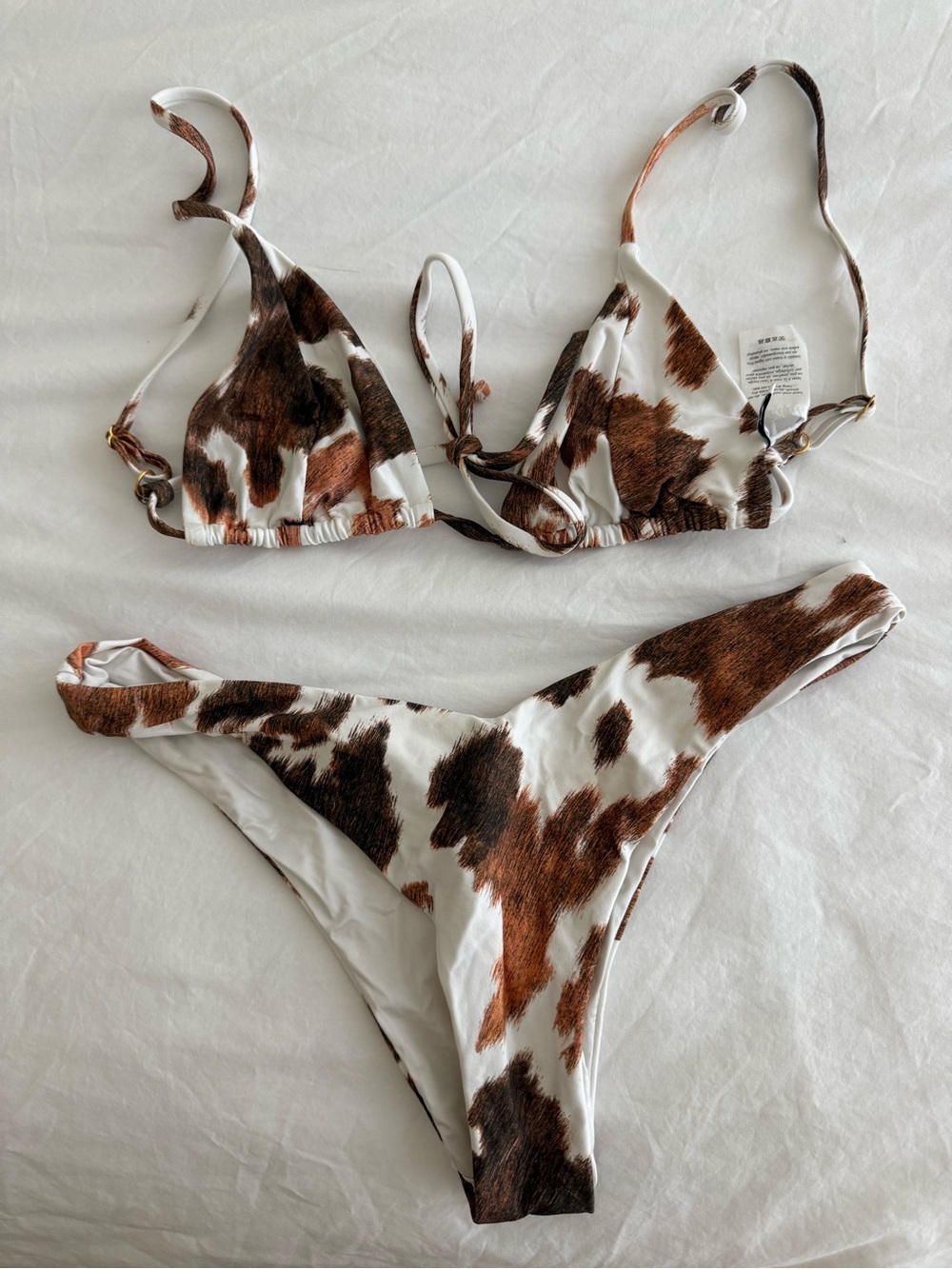 WeWoreWhat White & Brown Cow Print Triangle Bikini